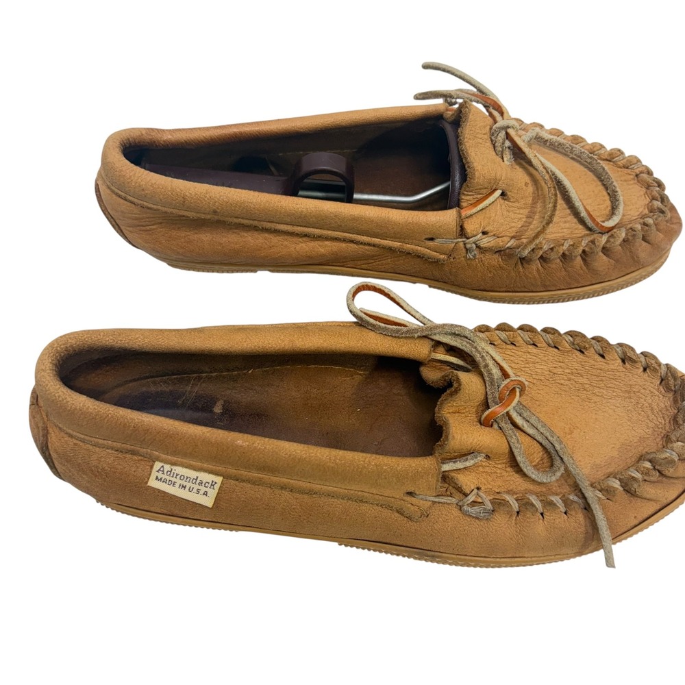 Adirondack Deerskin Leather Moccasins Tan Made in USA Mens 9 Loafers Slippers